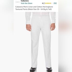 Cubavera Men's Linen and Cotton Herringbone Textured Pants size 52x30 - white
